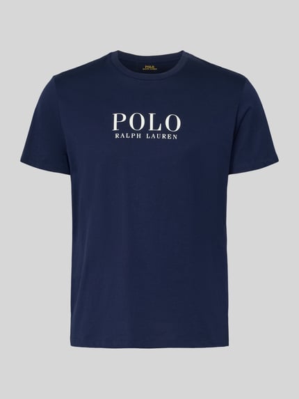 Produktfoto, Regular Fit Pyjama-Oberteil aus reiner Baumwolle Modell 'CREW-SLEEP-TOP' von Polo Ralph Lauren Underwear, granatowy, gładki, krótki rękaw, okrągły dekolt, logo-stitching, print z logo