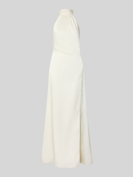 Produktfoto, Regular Fit Abendkleid mit Raffungen van Jake*s Cocktail in satijn, halterneck, mouwloos, loopsplit, rugdecolleté, crèmekleurig