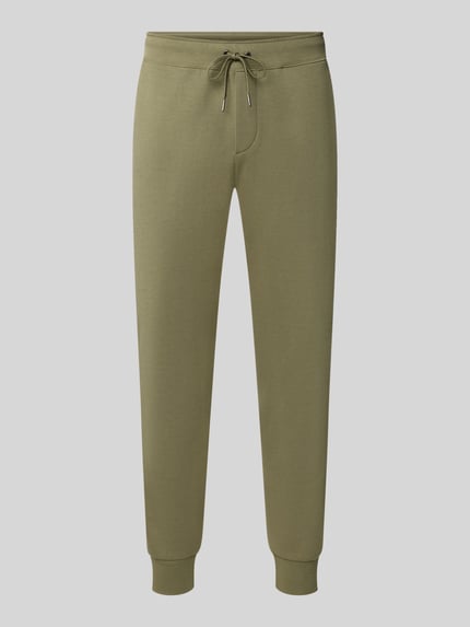 Produktfoto, olivgrüne Regular Fit Sweathose aus Baumwoll-Mix von Polo Ralph Lauren, schlichte Struktur, elastischer Bund, Herren Sweathose