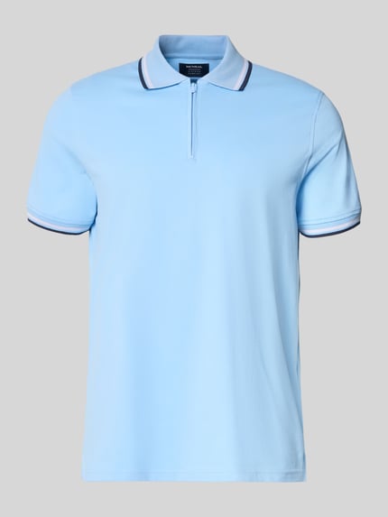 Produktfoto, Slim Fit Poloshirt mit Kontraststreifen und Reißverschluss von MCNEAL aus Baumwoll-Elasthan-Mix, hellblau, Herren, Rückenlänge bei Größe M: 73 cm