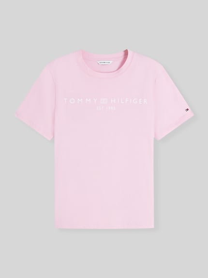 Tommy Hilfiger regular fit T-shirt van puur katoen met logoprint Felroze - 2
