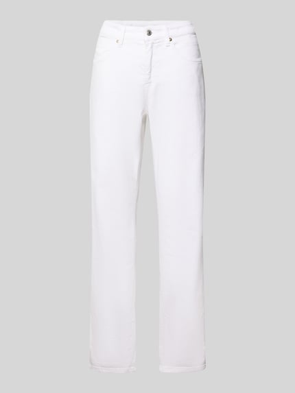 Productfoto, Relaxed Fit Jeans uit katoenmix model 'GAIA RELAXED' van Cambio, wit, recht model, 5-pocket, denimtextuur, unilook, met label patch en knoopsluiting.