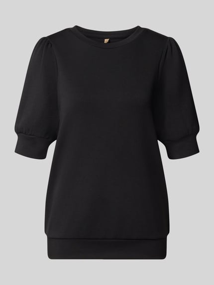 Produktfoto, zwart dames sweatshirt van Soyaconcept Model 'BANU', materiaalmix met stretch, los model, ronde hals, ballonmouwen, halflange mouwen