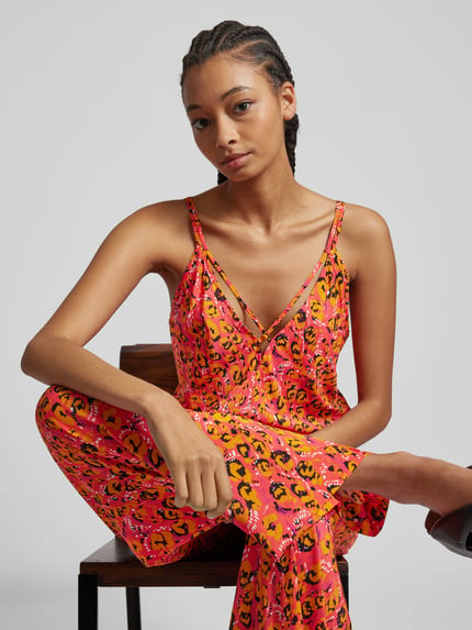 Lala Berlin Top mit Allover-Animal-Print Orange 3