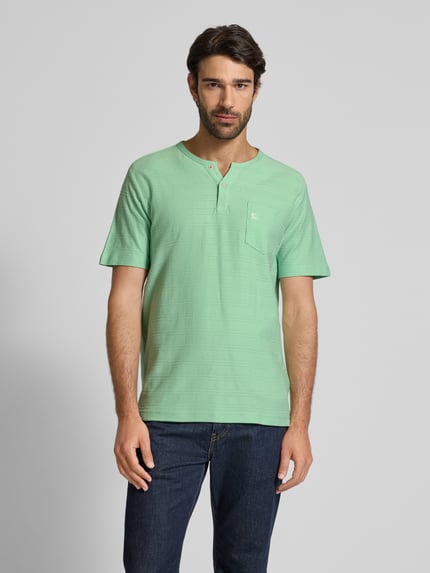 LERROS T-shirt z kieszenią na piersi i wyhaftowanym logo model ‘SERAFINO’ Miętowy 4