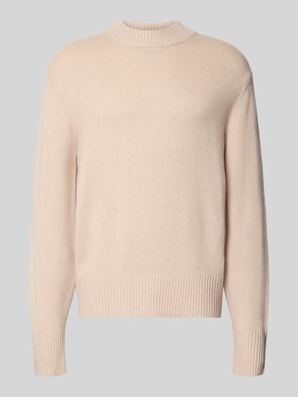 Produktfoto, Pullover aus Kaschmir mit Rippabschlüssen von Selected, melierte Optik in Beige, Rundhals, Langarm, Woll-Kaschmir-Mix, gerippte Abschlüsse