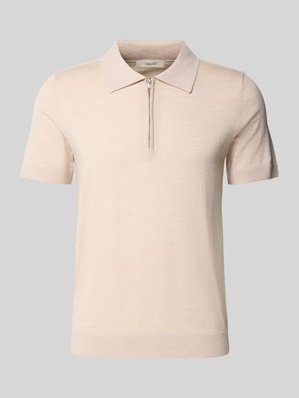 Produktfoto, Regular Fit Poloshirt aus reiner Wolle Modell 'TRAY' von SELECTED HOMME, unifarben, kurzarm, Strickstruktur, beige.