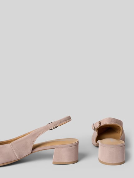 Produktfoto, Slingbacks aus echtem Veloursleder von Tamaris in unifarbener Optik mit spitzer Schuhspitze, Blockabsatz, strukturierter Sohle.