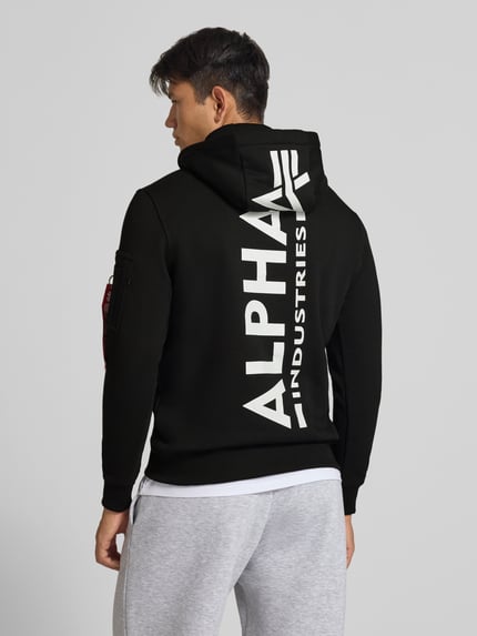 Alpha Industries Hoodie met kangoeroezak en labelprint op de achterkant Zwart - 5
