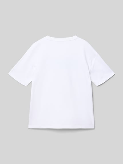 Productfoto, Regular Fit T-Shirt aus reiner Baumwolle van Calvin Klein Jeans, effen wit, korte mouw, ronde hals, label stitching, katoen.