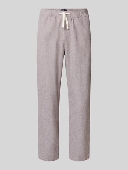 Produktfoto, Regular Fit Weite Hose aus Leinen-Baumwoll-Mix von Tommy Jeans in melierter Optik mit Tunnelzug, Flammgarn-Struktur, seitlichen Eingrifftaschen und Gesäßtaschen.