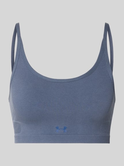 Produktfoto, Sport-BH aus Baumwoll-Mix von Under Armour in Blau mit gerippter Struktur und glatter Textur, Damen Sport-BH von Under Armour