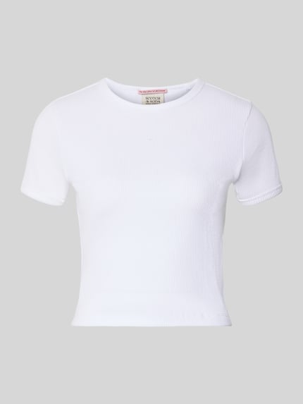 Cropped T-Shirt mit geripptem Rundhalsausschnitt Shop The Look MANNEQUINE