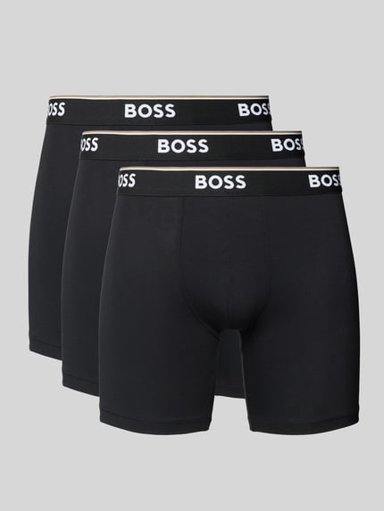 Productfoto, Boxershorts met elastische logo-band in 3-pack van BOSS, zwart, katoen-elastaanmix, aansluitende fit, verpakking voor heren