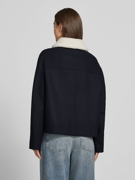 Jake*s Casual Teddyjacke mit kontrastierendem Webpelzkragen Dunkelblau 5
