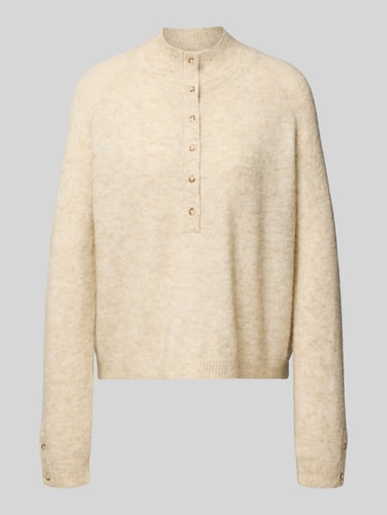 MSCH Copenhagen Relaxed fit gebreide pullover met alpaca-gehalte en knoopsluiting Beige - 2