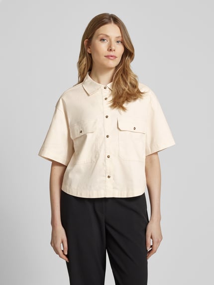 OPUS Relaxed fit blouse met paspelzakken op de borst, model 'Fringo' Zand - 4