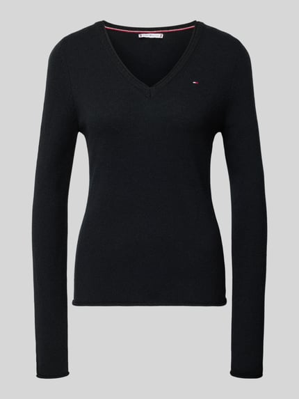 Tommy Hilfiger Sweter z dzianiny o kroju slim fit z czystej wełny Czarny 2