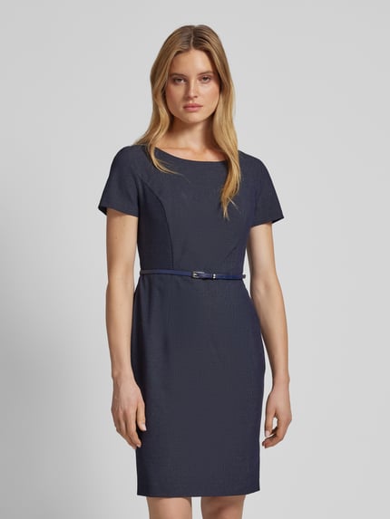 Christian Berg Woman Selection Knielange kokerjurk met fijn motief Marineblauw - 4