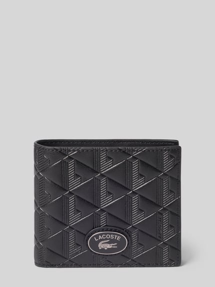 Produktfoto, Portemonnaie aus echtem Leder Modell 'Nomogramme Wallet' von Lacoste, strukturiertes schwarzes Leder mit geprägtem Muster, Herren Portemonnaie