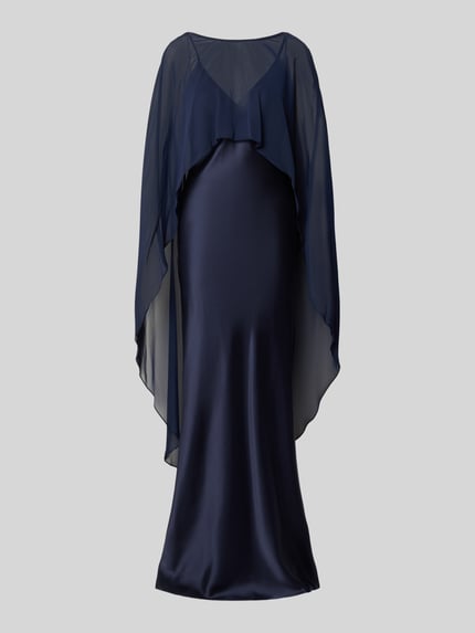 Produktfoto, avondjurk met stola van SWING, donkerblauw, Materiaalmix met stretch, recht model, maxi-jurk, V-hals, spaghettibandjes, Ruglengte bij maat 36 126 cm, Borstwijdte bij maat 36 44 cm