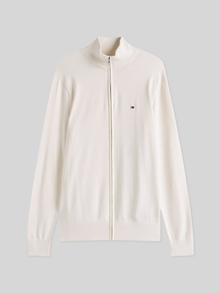Tommy Hilfiger Regular Fit Strickjacke aus reiner Baumwolle Ecru 2