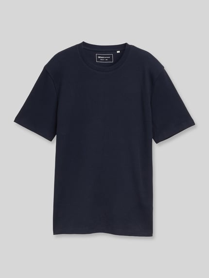 Produktfoto, Regular Fit T-Shirt aus Baumwoll-Mix von Tom Tailor Denim, Herren T-Shirt, Optik: Unifarben, Rundhals, Kurzarm, Piqué, dunkelblau
