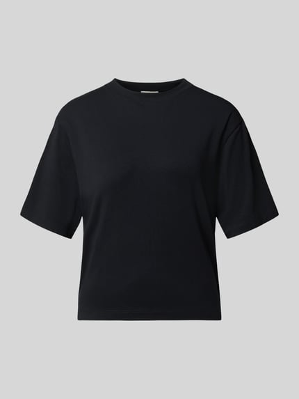 Produktfoto, czarne Regular-Fit T-Shirt aus Baumwoll-Mix von Marc O'Polo, gładki materiał, damska koszulka