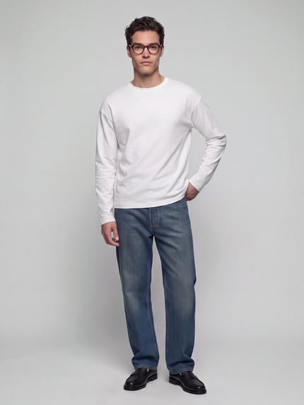 Marc O'Polo DENIM Langarmshirt mit geripptem Rundhalsausschnitt Weiss 1