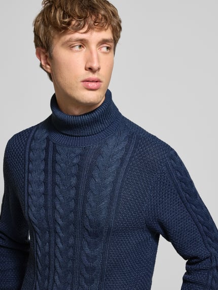 Blend Gebreide coltrui, model 'BASIM' Marineblauw - 3