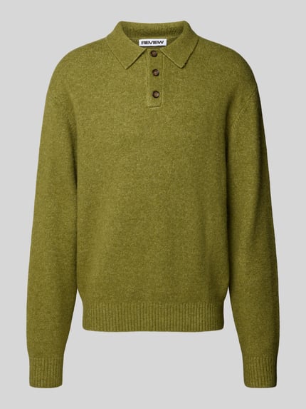 REVIEW Relaxed Fit Strickpullover aus elastischem Woll-Mix Grass 1