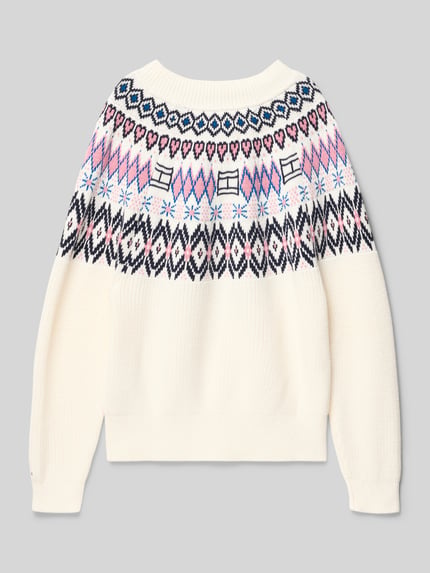 Tommy Hilfiger Teens Regular fit gebreide pullover van zuiver katoen Ecru - 3