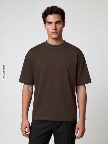 Selected Loose Fit T-Shirt mit Rundhalsausschnitt Modell 'OSCAR' Dunkelbraun 4