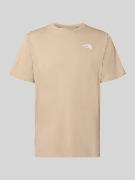 Produktfoto, T-Shirt mit Label-Stitching und Rundhalsausschnitt von The North Face aus Baumwoll-Mix in Beige, Regular-Fit, Rückenlänge 72 cm bei Größe M.