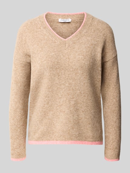 Produktfoto, Strickjacke mit kontrastfarbener Kante Modell 'Ro44sie' von ZABAIONE, mehrfarbig, Strukturmuster, Strickoptik, Regular Fit