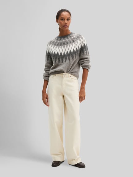 Marc O'Polo Pullover aus Wolle Alpaka mit Jacquard-Strick Taupe 1