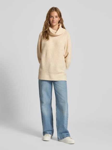 ONLY Sweter z golfem w kroju loose fit z dodatkiem wełny Model 'WHITNEY' Écru melanż 1