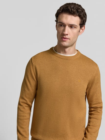Christian Berg Men Regular fit gebreide pullover van mix van katoen en wol Donkergeel gemêleerd - 3