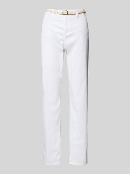 Productfoto, Tapered Chino aus Baumwoll-Mix van s.Oliver RED LABEL, effen wit, regular fit, mid waist, flecht riem, katoenmix
