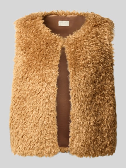 Produktfoto, Regular Fit Weste in Teddy-Optik in unifarbenem Design von Milano Italy, beige, flauschige Struktur, Rückenlänge 50 cm, Schulterbreite 35 cm, Brustweite 48 cm