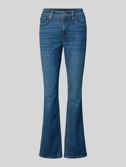 Productfoto, Bootcut Jeans met 5-pocket-design van Lauren Ralph Lauren, blauwe denim, rechte pijpen, katoen-elastaanmix, neutrale achtergrond.