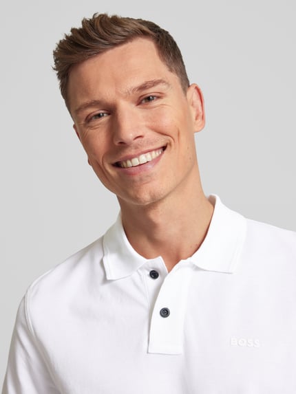 BOSS Orange Slim fit poloshirt met korte knoopsluiting, model 'Prime' Wit - 3
