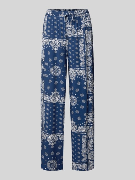Produktfoto, Relaxed Fit Weite Hose aus reiner Viskose Modell 'KAVI' von Only in Dunkelblau mit weißem Paisley-Muster, Damen Weite Hose