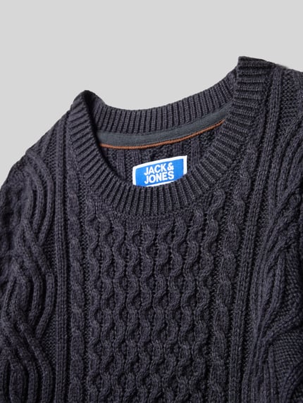 JACK & JONES Regular fit gebreide pullover met structuurmotief, model 'Sean' Marineblauw - 2