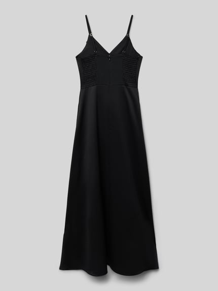 Produktfoto, Regular Fit Abendkleid mit V-Ausschnitt von G.O.L., czarny satynowy materiał, krój regular fit, regulowane ramiączka, zakładane fałdy, zamek, długość tyłu w rozmiarze 140: 115 cm