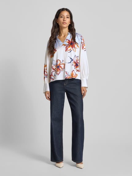 HERZENS Regular fit zijden blouse met tuniekkraag Lichtblauw - 1