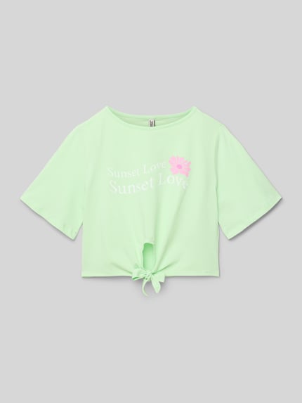 Blue Effect Cropped T-Shirt mit Label-Print Hellgruen 1