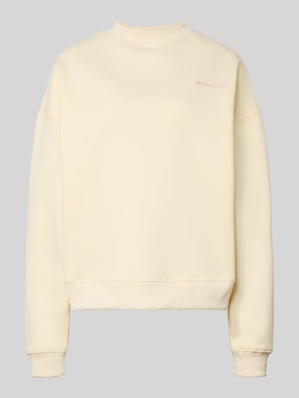 Produktfoto, Relaxed Fit Sweatshirt mit Stehkragen von Another Cotton Lab aus Baumwoll-Mix, Logo-Stitching, elastische Abschlüsse, cremefarben