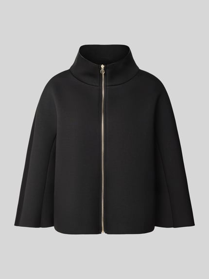 Produktfoto, Jacke aus Viskose-Mix mit Stehkragen von Rinascimento, schwarz, lockere Passform, glatte Textur, Reißverschluss, Label-Detail