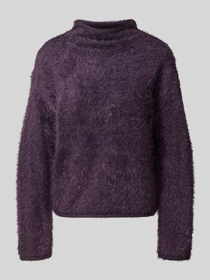 Produktfoto, Strickpullover mit Stehkragen Modell 'CAT' von FREE/QUENT, Effektgarn, Regular Fit, lila, strukturierte Oberfläche, Vorderansicht.